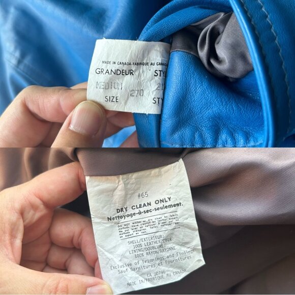 Vintage 80s BB Dakota Blue Leather Bomber Moto Jacket Made in Canada - Picture 13 of 16